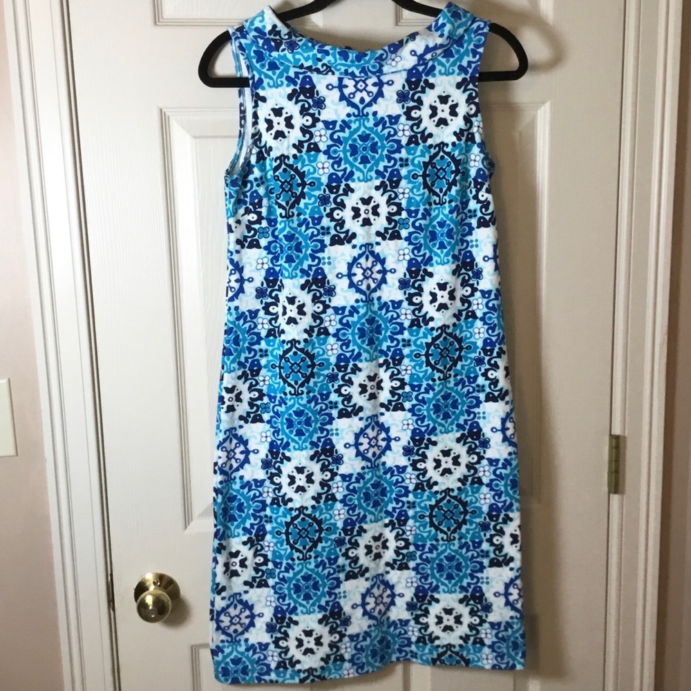 Talbots Blue & White Sleeveless Floral Sheath Dress - XS